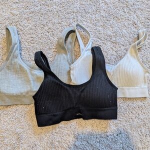 Lucky Brand Ribbed Sports Bra Trio - Black, Gray, Cream